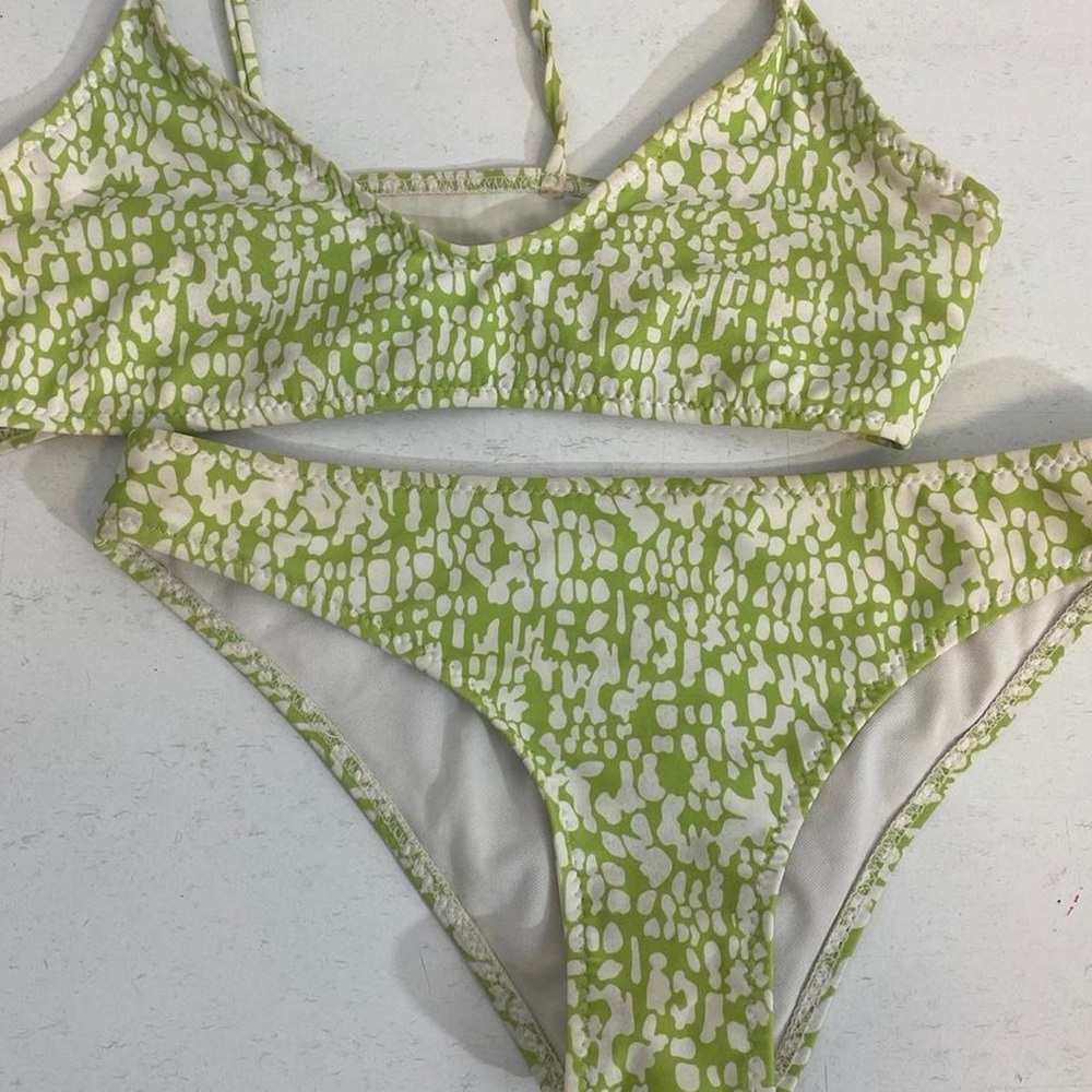 Green and White Bikini Set